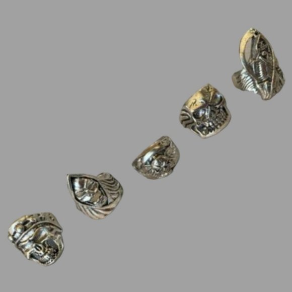 💰 5 FOR $40 / SET OF 5 MEN'S STAINLESS STEEL BIKER STYLE RINGS (SZ. 10) (NEW) - Picture 1 of 12